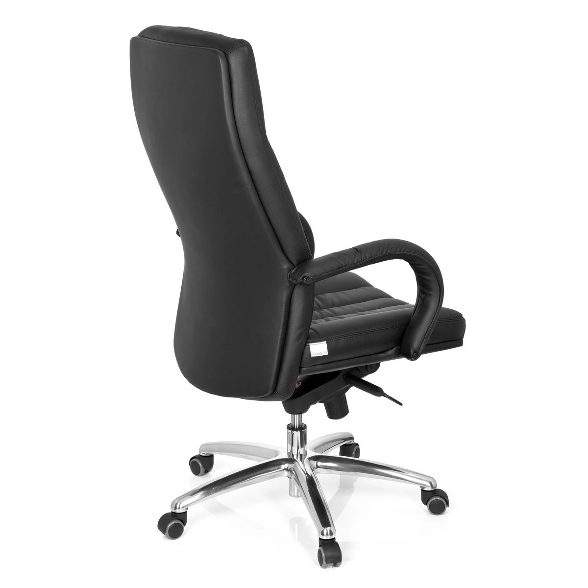 Sedia girevole XXL G 300 nera con trapuntatura, braccioli e base a cinque ruote di hjh OFFICE – vista a 360° (vista posteriore a tre quarti 120°)
