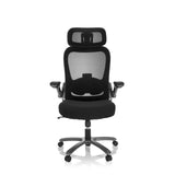 Sedia girevole XXL INSTRUCTOR T I PRO nera con schienale in rete e base a cinque ruote di hjh OFFICE – vista a 360° (vista frontale 0°)