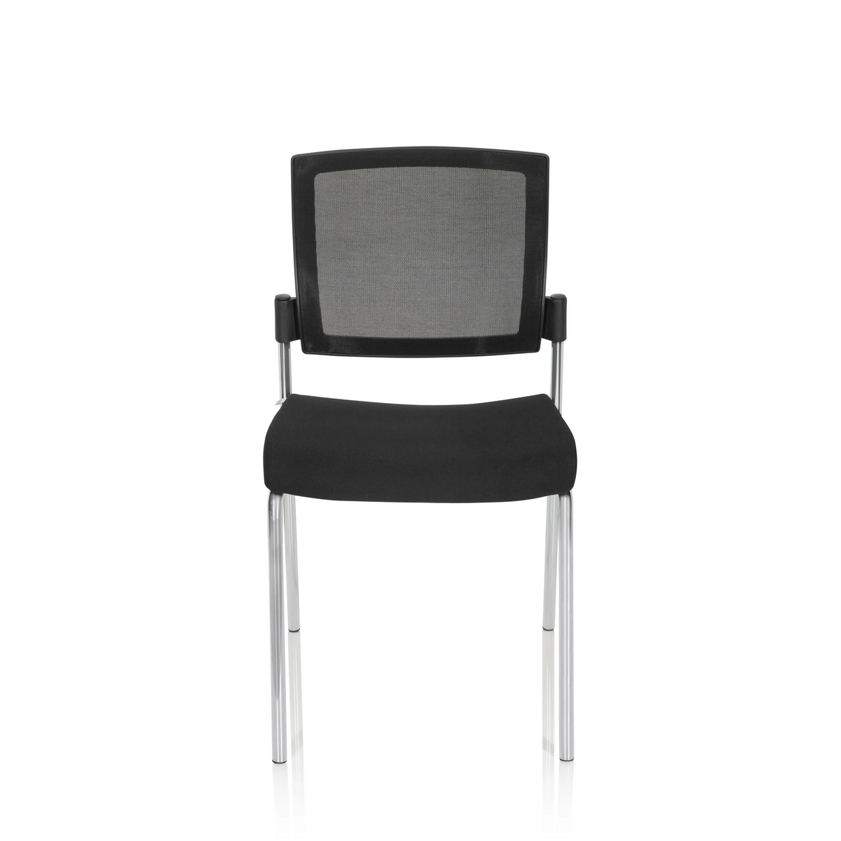 Sedia a quattro gambe K9 V nera con schienale in rete e struttura in metallo di hjh OFFICE – vista a 360° (vista frontale 0°)