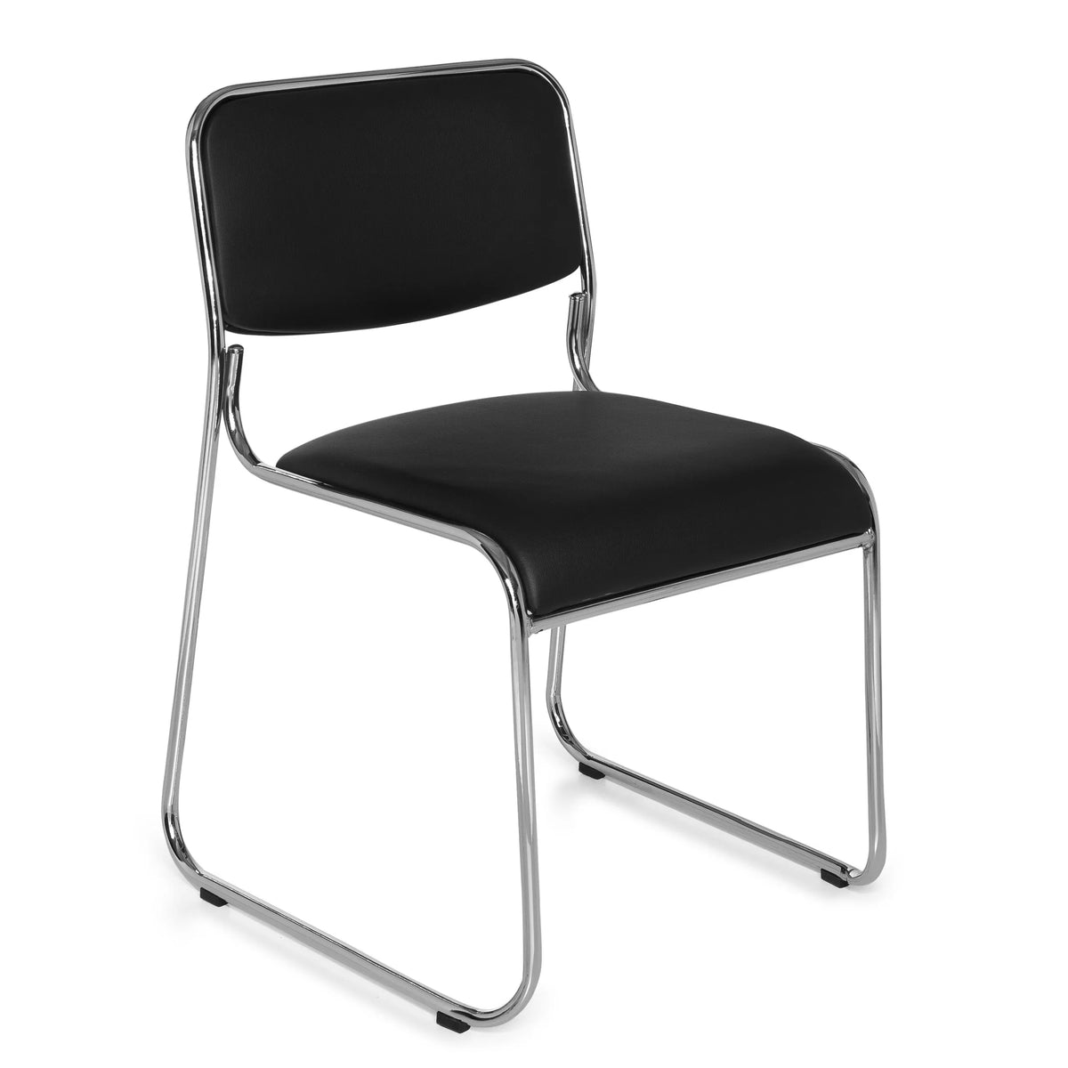 Sedia visitatore nera KOLTA con imbottitura e struttura in cromo di hjh OFFICE – vista a 360° (vista frontale a tre quarti 40°)