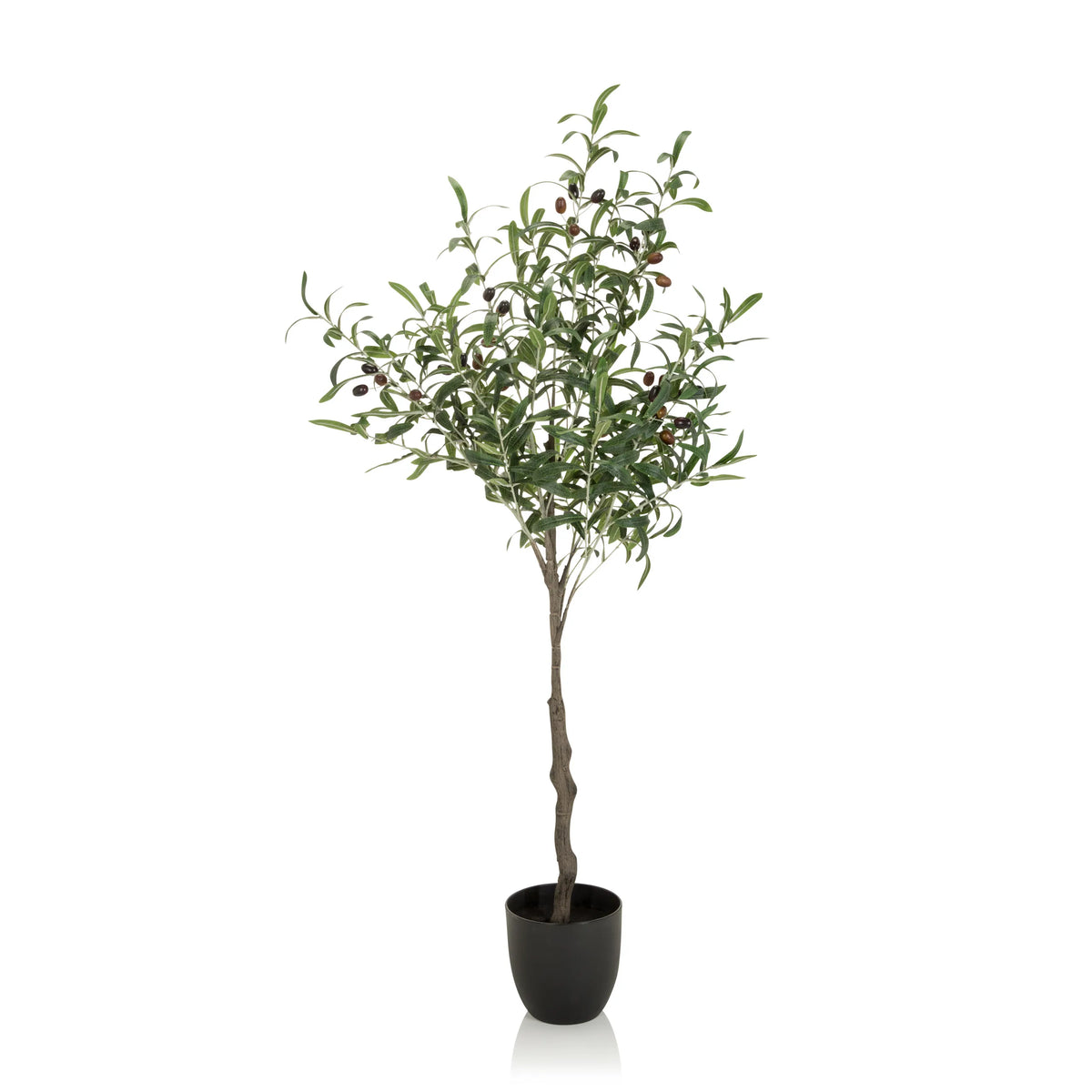 Piante artificiali verdi OLIVE come ulivo in un vaso nero di hjh OFFICE – vista a 360° (profilo laterale 90°)