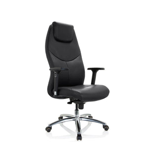 Poltrona professionale FERRARA nera con poggiatesta integrato e base cromata di hjh OFFICE