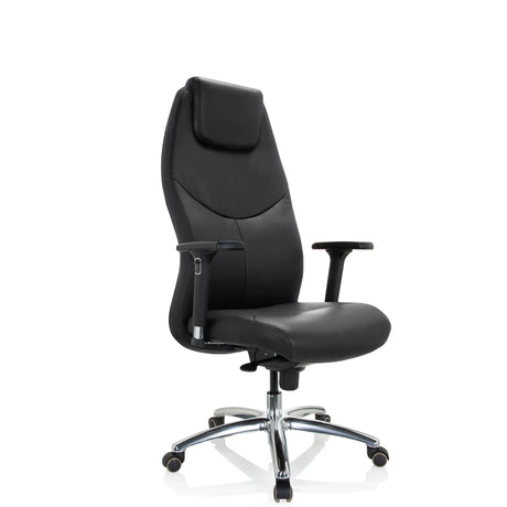 Poltrona professionale FERRARA nera con poggiatesta integrato e base cromata di hjh OFFICE