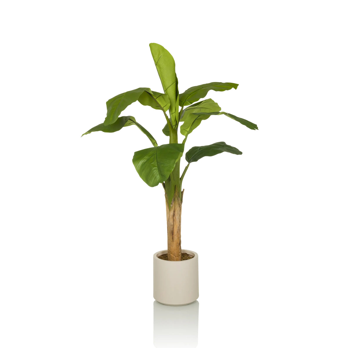 Piante artificiali verdi BANANE I con grandi foglie in un vaso beige di hjh OFFICE – vista a 360° (vista frontale 0°)