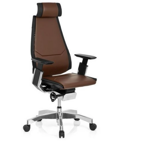 High-End-Bürostuhl GENIDIA PRO mit braunem Lederbezug, schwarzen Akzenten und Chromfuß von hjh OFFICE