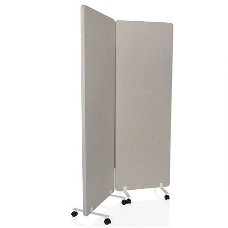 Due pareti divisorie grigie FLEXMIUT 1 su supporti bianchi con ruote di hjh OFFICE