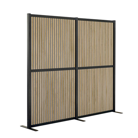 Parete divisoria FLEXMIUT MODUL con listelli in legno marrone e telaio in metallo nero di hjh OFFICE