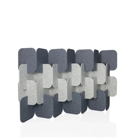Parete divisoria FLEXMIUT PLUG in grigio e grigio chiaro con struttura modulare sfalsata di hjh OFFICE
