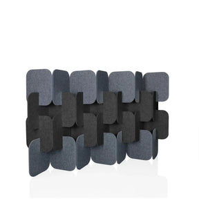 Parete divisoria FLEXMIUT PLUG in grigio e grigio scuro con elementi quadrati sfalsati di hjh OFFICE