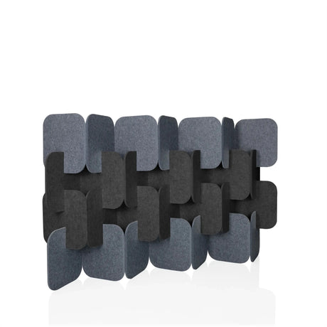 Parete divisoria FLEXMIUT PLUG in grigio e grigio scuro con elementi quadrati sfalsati di hjh OFFICE