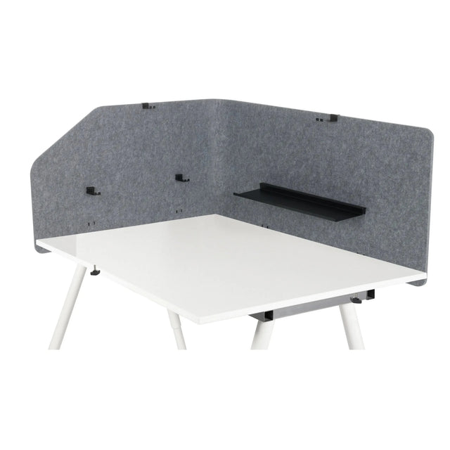 Divisorio per scrivania grigio FLEXMIUT T TOP con mensola nera integrata e supporti di hjh OFFICE