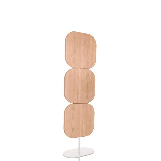 Parete divisoria beige FLEXMIUT W con tre elementi in legno arrotondati su base bianca di hjh OFFICE