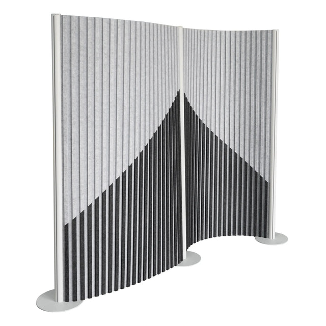 Graue Trennwand Flexmiut Wave mit plissiertem Stoff und geometrischem Muster von hjh OFFICE