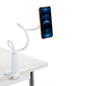 Supporto per cellulare e tablet FLEXMOBI I bianco con collo di cigno flessibile e morsetto da tavolo di hjh OFFICE