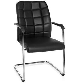 Sedia a sbalzo FLEXO V nera con rivestimento trapuntato e struttura in metallo cromato di hjh OFFICE