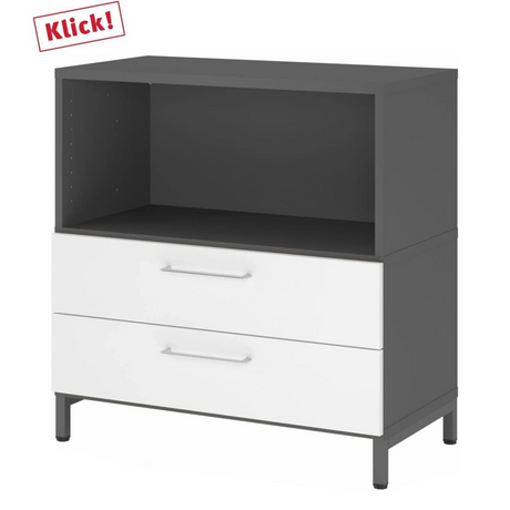 Mobile sottobanco FlexWall in grafite e bianco con due cassetti e base a zoccolo di hjh OFFICE PRO