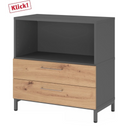 Credenza FlexWall in grafite e rovere frassino con vano aperto e due cassetti di hjh OFFICE PRO