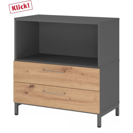 Credenza FlexWall in grafite e rovere frassino con vano aperto e due cassetti di hjh OFFICE PRO