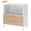Mobile basso bianco FlexWall con due cassetti color rovere e base bianca di hjh OFFICE PRO
