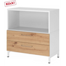 Lowboard FlexWall in bianco e rovere nodoso con vano aperto, due cassetti e struttura bianca di hjh OFFICE PRO