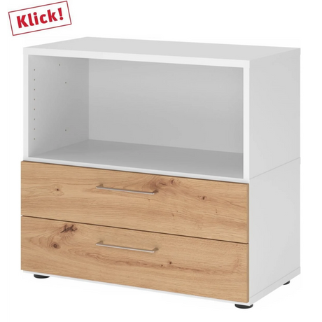 Mobile sottolavabo FlexWall in bianco e rovere frassino con due cassetti e un vano aperto di hjh OFFICE PRO