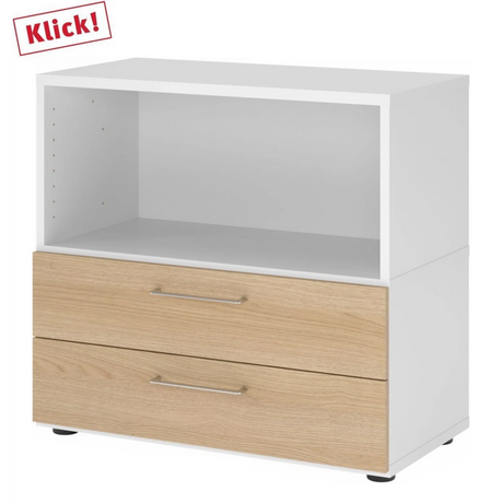 Mobile sottolavabo FlexWall in bianco e rovere con due cassetti e un vano aperto di hjh OFFICE PRO