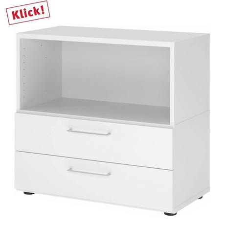 Mobile base bianco FlexWall con vano aperto, due cassetti e piedini di hjh OFFICE PRO