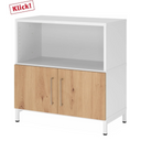 Madia FlexWall con corpo bianco, due ante in rovere rustico e basamento bianco di hjh OFFICE PRO