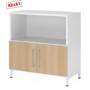 Madia FlexWall in bianco e rovere con vano aperto e due ante su base bianca di hjh OFFICE PRO