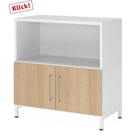 Madia FlexWall in bianco e rovere con vano aperto e due ante su base bianca di hjh OFFICE PRO