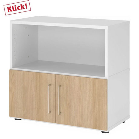 Mobile basso FlexWall in bianco e rovere con vano aperto e due ante di hjh OFFICE PRO