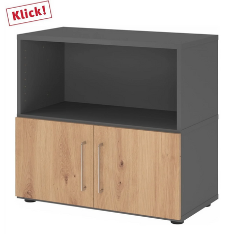 Mobile sottolavabo FlexWall in grafite con due ante in rovere nodoso e piedini regolabili di hjh OFFICE PRO
