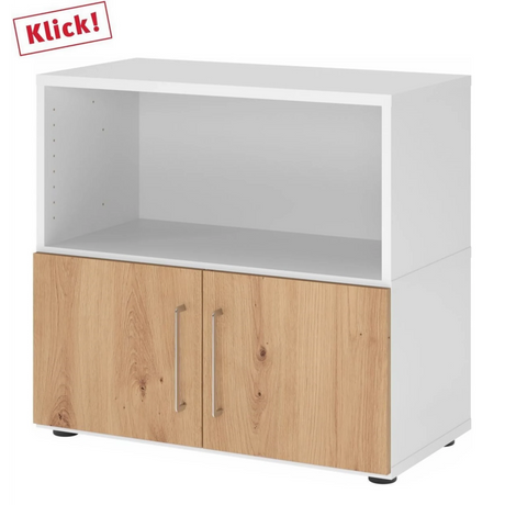 Madia FlexWall in bianco e rovere nodoso con vano aperto e due ante di hjh OFFICE PRO
