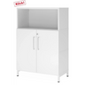 Mobile archiviatura bianco FlexWall con vano aperto, due ante e basamento di hjh OFFICE PRO