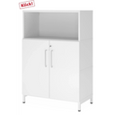 Mobile archiviatura bianco FlexWall con vano aperto, due ante e basamento di hjh OFFICE PRO