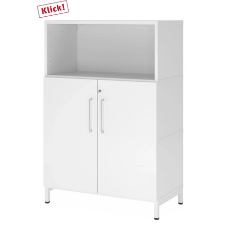Mobile archiviatura bianco FlexWall con vano aperto, due ante e basamento di hjh OFFICE PRO