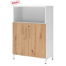 Mobile archivio FlexWall con struttura bianca, due ante in rovere nodoso e vano aperto di hjh OFFICE PRO