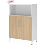 Madia FlexWall con struttura bianca, due ante color rovere e un vano aperto di hjh OFFICE PRO