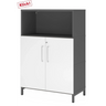 Armadio FlexWall in grafite e bianco con due ante, un vano aperto e base a zoccolo di hjh OFFICE PRO