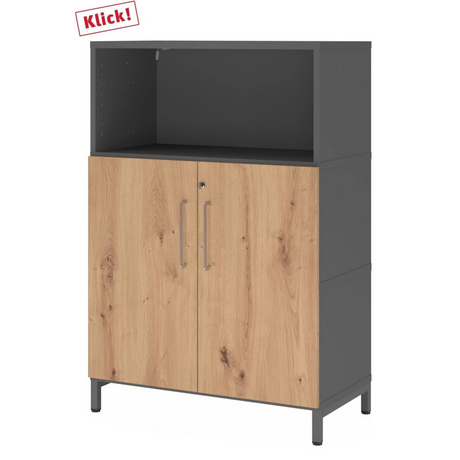Mobile ufficio FlexWall in grafite e rovere frassino con due ante e un vano aperto di hjh OFFICE PRO