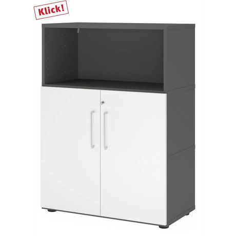 Armadio per documenti FlexWall in grafite e bianco con due ante e un vano aperto di hjh OFFICE PRO