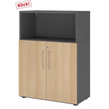 Mobile archivio FlexWall in grafite e rovere con due ante e un vano aperto di hjh OFFICE PRO