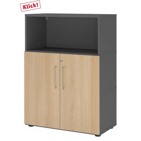 Mobile archivio FlexWall in grafite e rovere con due ante e un vano aperto di hjh OFFICE PRO