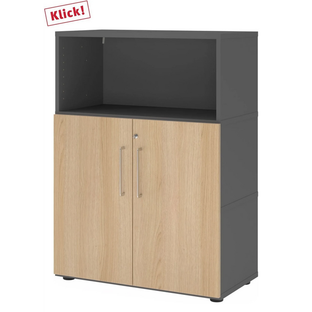Mobile archivio FlexWall in grafite e rovere con due ante e un vano aperto di hjh OFFICE PRO