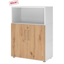 Mobile archivio FlexWall in bianco e rovere con vano aperto e due ante di hjh OFFICE PRO