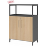 Armadio FlexWall in grafite e rovere con due ante, struttura superiore aperta e zoccolo di hjh OFFICE PRO