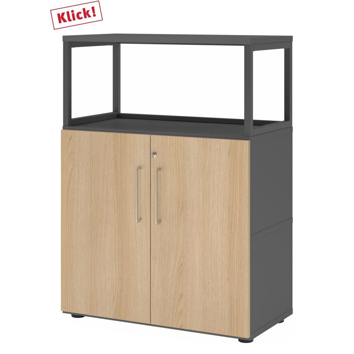 Mobile sottolavabo FlexWall in grafite e rovere con due ante e un telaio superiore di hjh OFFICE PRO