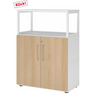Mobile sottolavabo FlexWall in bianco e rovere con due ante e cornice superiore bianca di hjh OFFICE PRO