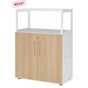 Mobile sottolavabo FlexWall in bianco e rovere con due ante e cornice superiore bianca di hjh OFFICE PRO