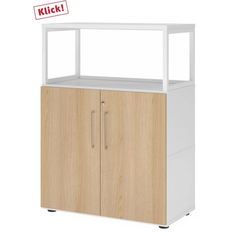 Mobile sottolavabo FlexWall in bianco e rovere con due ante e cornice superiore bianca di hjh OFFICE PRO